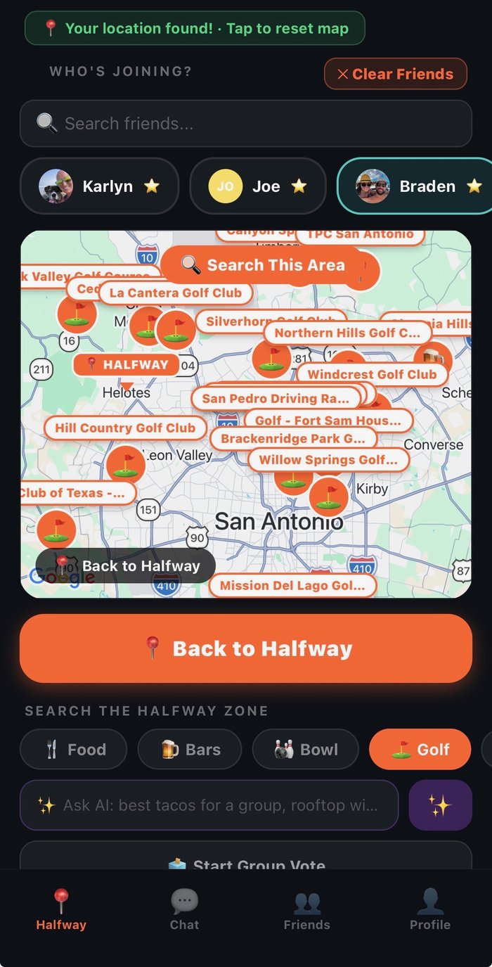 Golf course search results on map